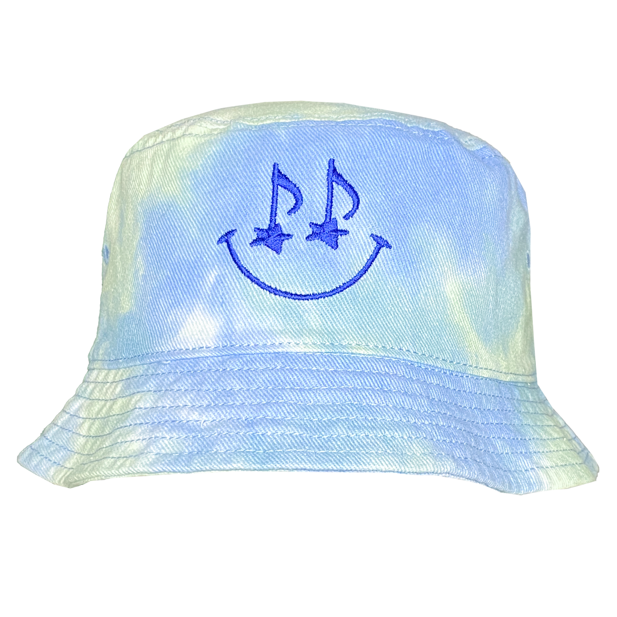 Musical Smile Blue Tie Dye Bucket Hat Front