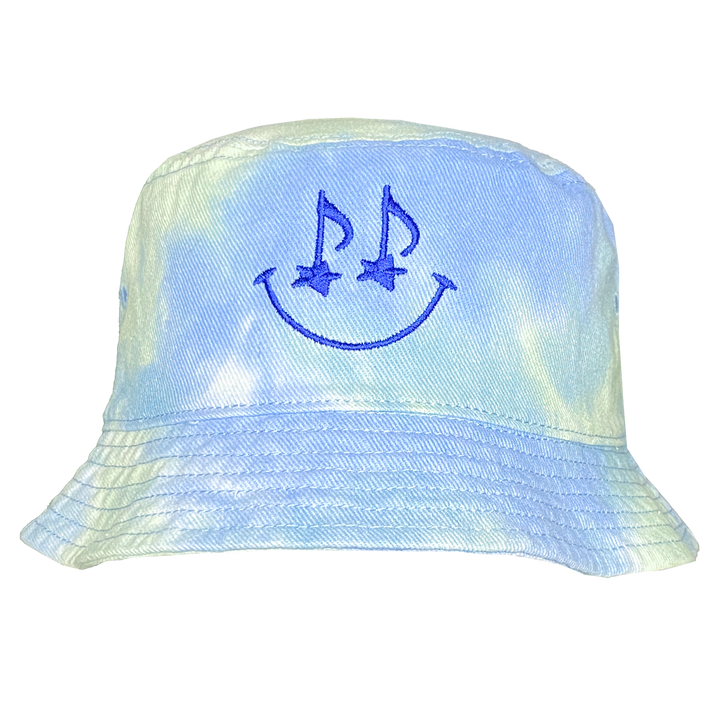 Musical Smile Blue Tie Dye Bucket Hat Front
